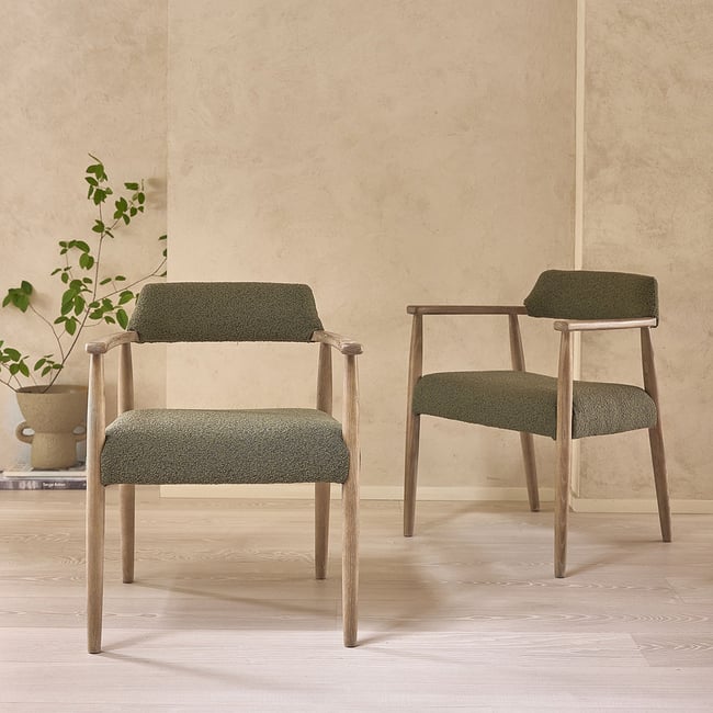 Lot de 2 chaises en bois de chêne et bouclette  LUISA Couleur kaki <span itemprop=