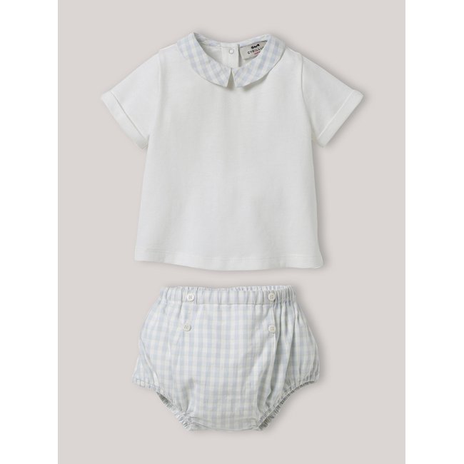 Ensemble T-shirt et bloomer en vichy vichy bleu/vert <span itemprop=