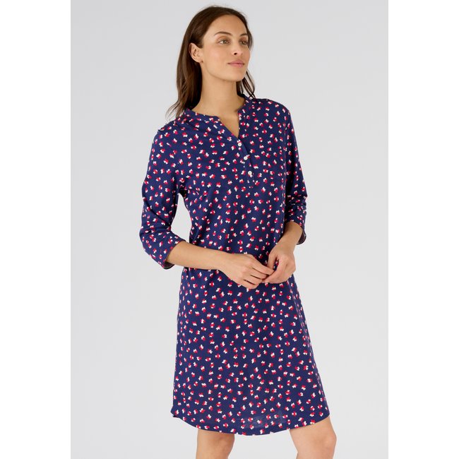 Chemise de nuit col tunisien bleu marine graphique <span itemprop=