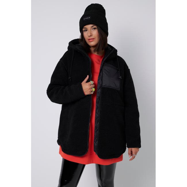 Veste en polaire bouclée, oversized, capuche noir <span itemprop=