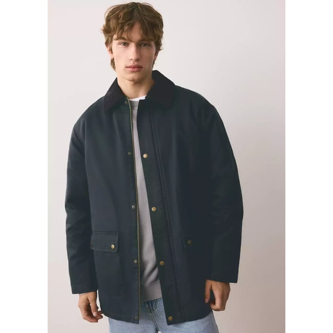 Parka col contrasté bleu marine <span itemprop=