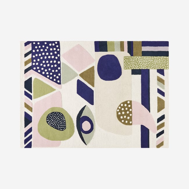 Tapis de salon coton RAOUL Couleur rose poudré, vert, bleu nuit, multicolore <span itemprop=