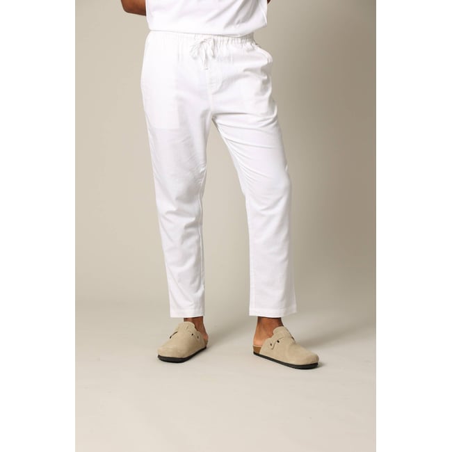 Pantalon en coton et lin avec taille élastiquée et cordon GLADES - DEELUXE