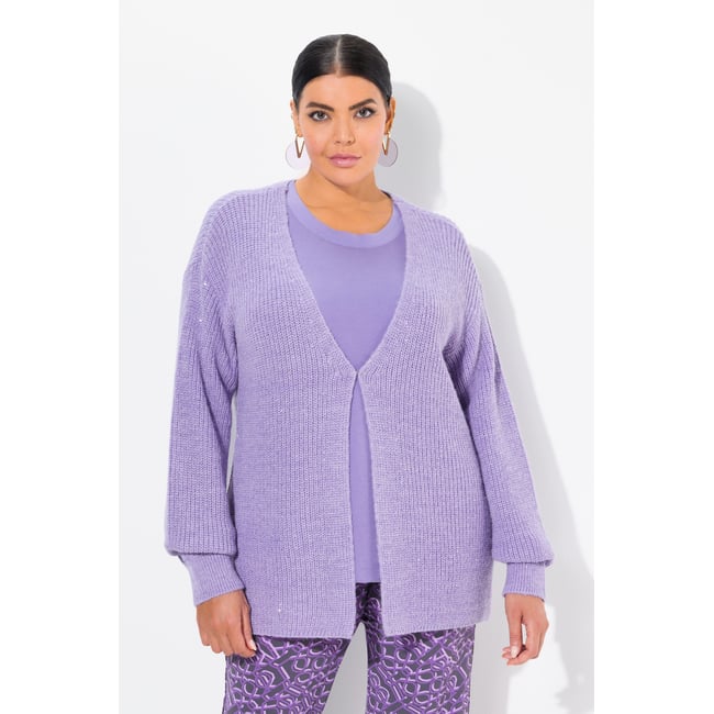 Cardigan oversize en maille côtelée lavande <span itemprop=