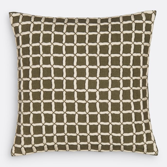 Capa de almofada aos quadrados, 40 x 40 cm, Grid caqui/cru <span itemprop=