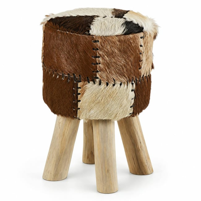 Pouf bois de teck peau Lampang Couleur bois naturel <span itemprop=