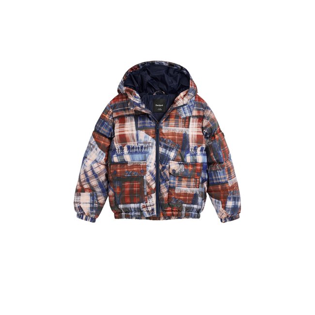 Manteau matelassé à carreaux bleu <span itemprop=