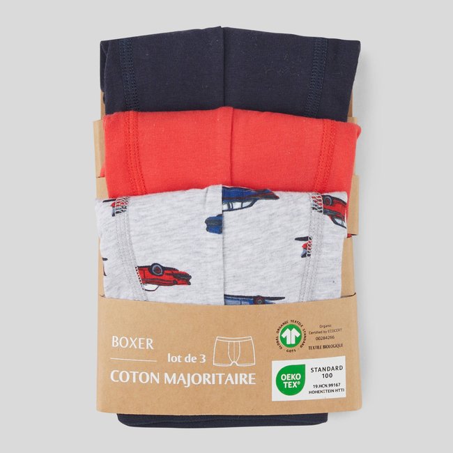 Lot de 3 boxers imprimés, certifié OEKO-TEX rouge <span itemprop=