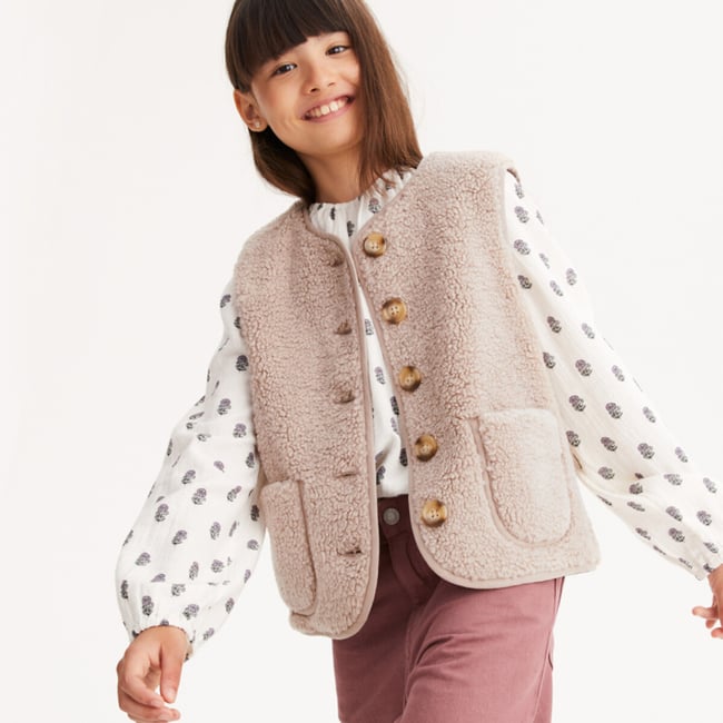 Gilet sans manches en sherpa beige <span itemprop=