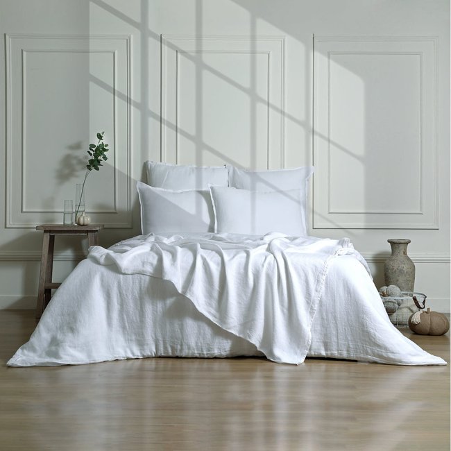 Parure + taies 65x65 lin lavé CAMILLE blanc <span itemprop=