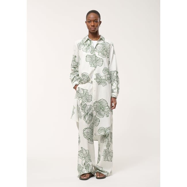 Robe chemise imprimée off white/vert mousse <span itemprop=