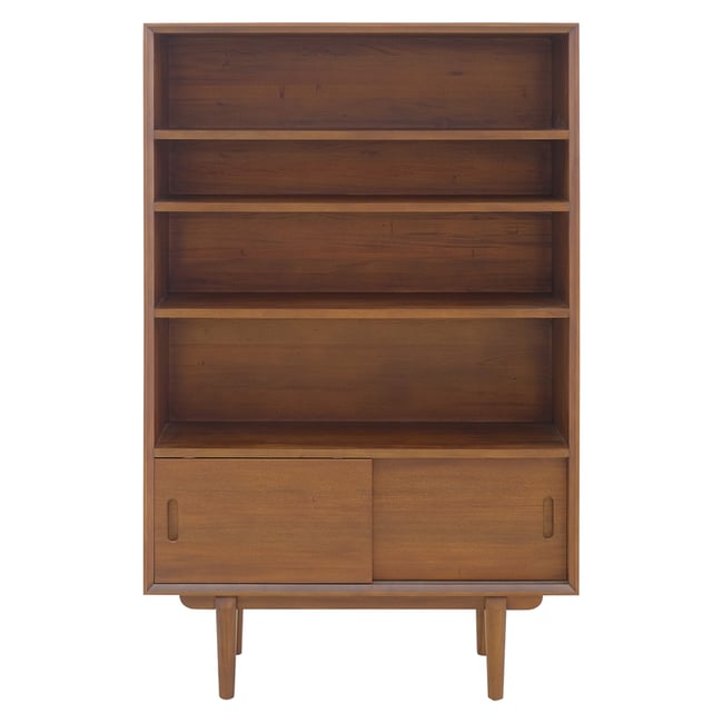 Bibliothèque 2 portes coulissantes 4 niches Acajou massif Couleur naturel foncé <span itemprop=