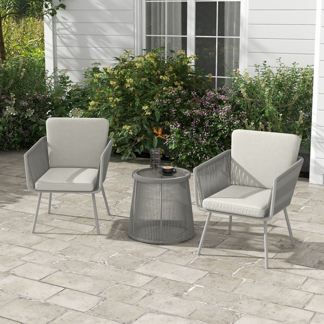 Ensemble salon de jardin 2 places 3 pièces style colonial gris gris <span itemprop=