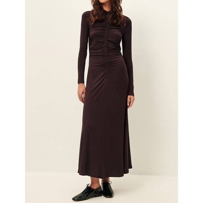 Robe longue manches longues col rond, RITA bordeaux foncé <span itemprop=