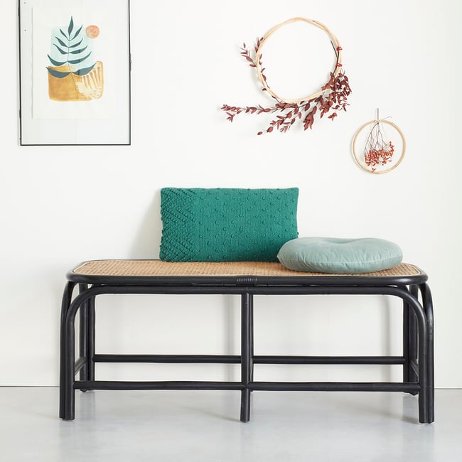 Banc en rotin et cannage 120 cm  AVA Couleur noir <span itemprop=
