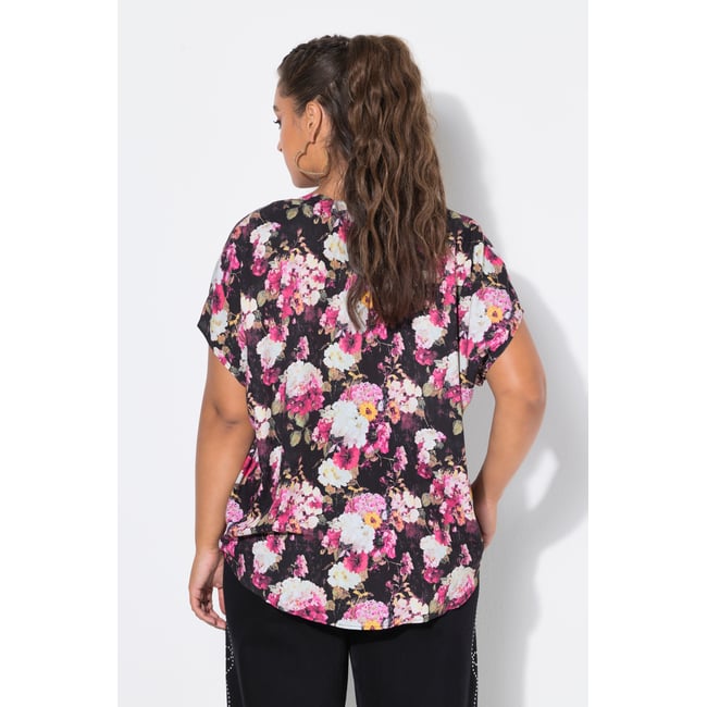 Chemisier ample, motif hortensias rose vif fuchsia <span itemprop=