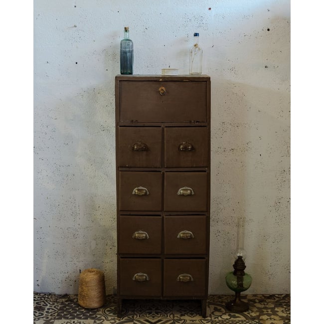 Meuble de métier en bois marron Fernand N°382 - Bon état Couleur marron <span itemprop=