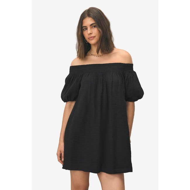 Robe bandeau courte texturée effet froissé noir <span itemprop=