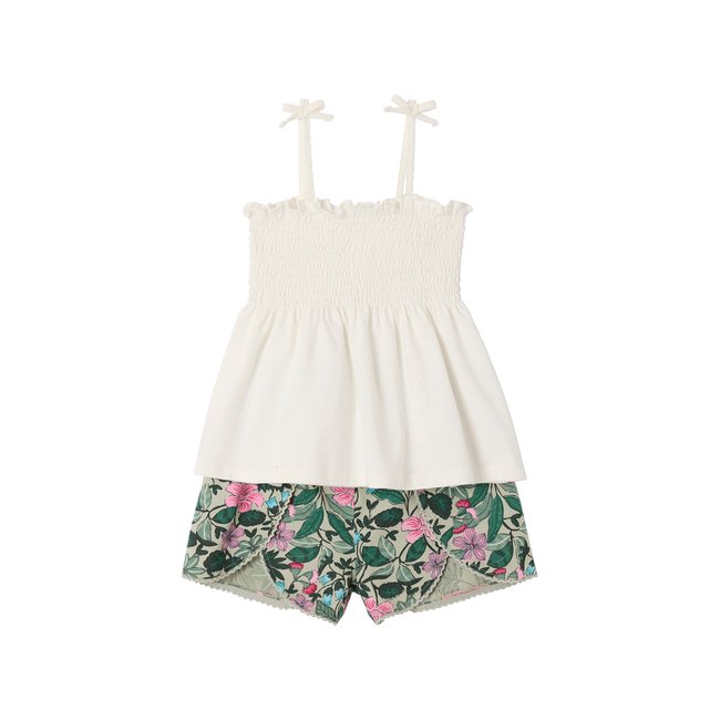 Ensemble débardeur et short imprimé vert sauge <span itemprop=