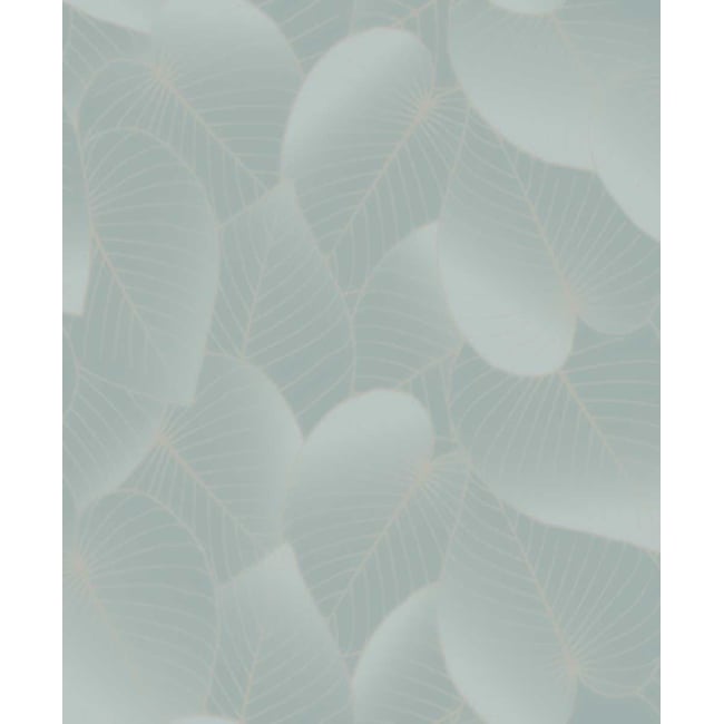 Papier peint feuilles tropicales bleu glacier Couleur bleu <span itemprop=