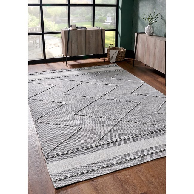 Plaited Stripe Design Indoor/Outdoor Rug, grey + white, SO'HOME