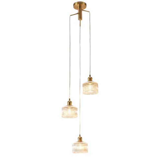 Suspension trio verre ambré rétro - AURÉLINE Couleur ambré et laiton <span itemprop=
