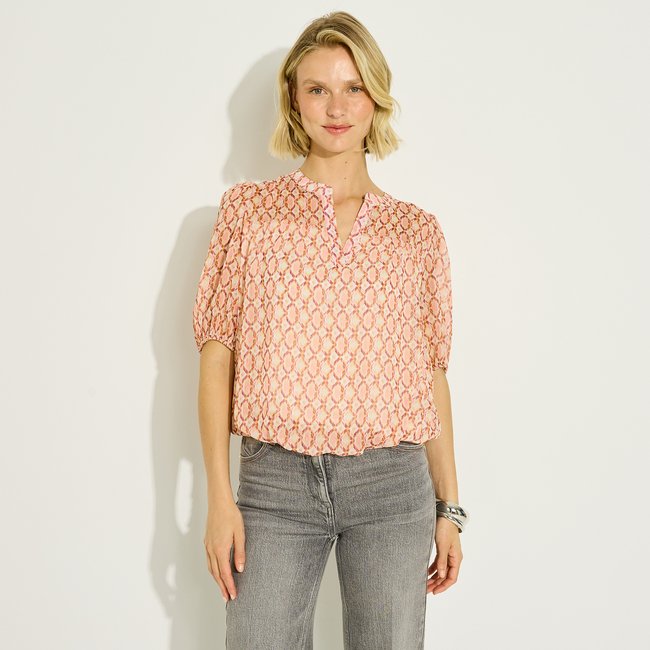 Blouse imprimée fluide rose <span itemprop=