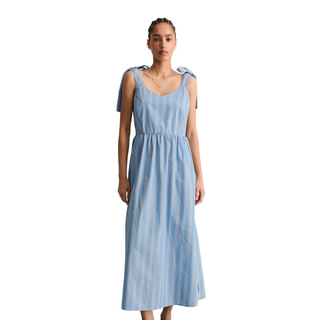 Robe à rayures en forme en popeline Papertouch bleu <span itemprop=