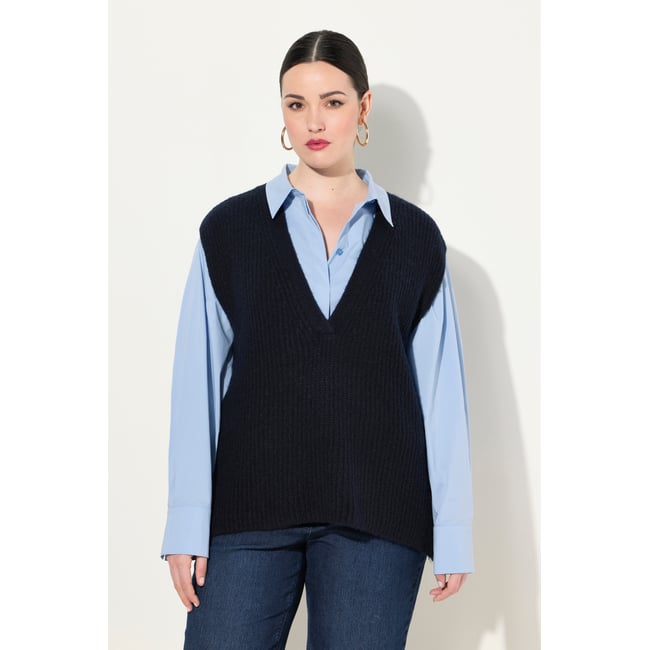 Vêtement Femme Pur Coton écusson Pull Sans Manches En Maille Côtelée. Ulla Popken | La Redoute Haut Sans Manches Col V Coupe Droite écusson
