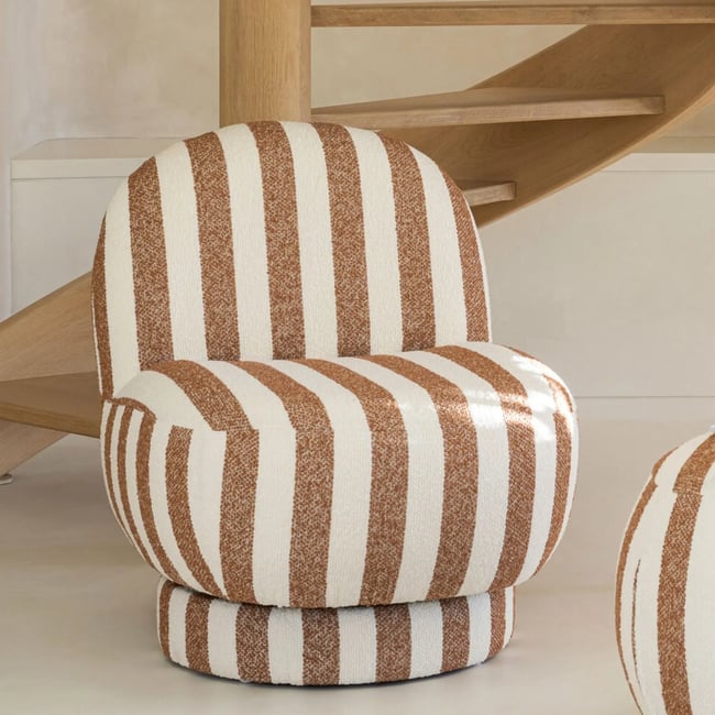 Fauteuil en tissu à rayures - AZUR Couleur orange terracotta <span itemprop=