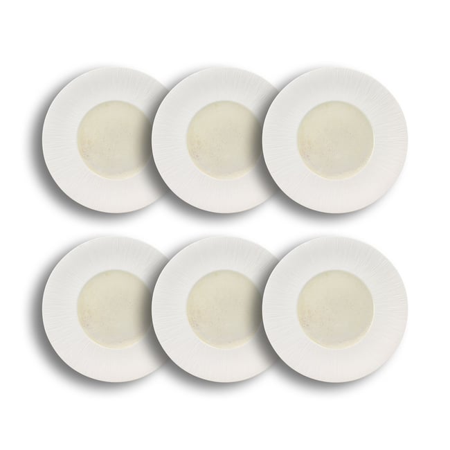 Lot de 6 asisettes creuses en porcelaine 20cm, URUS Couleur beige-blanc <span itemprop=