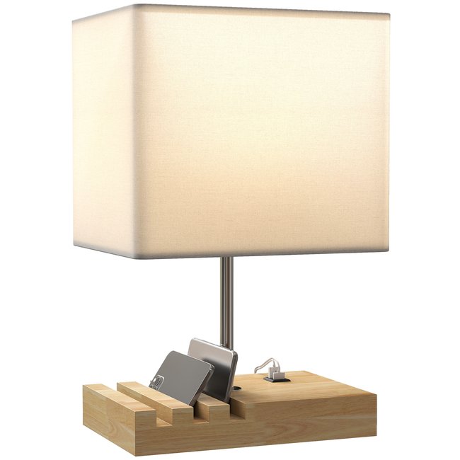 Lampe de table Bois Blanc Couleur blanc, bois naturel, chromé <span itemprop=