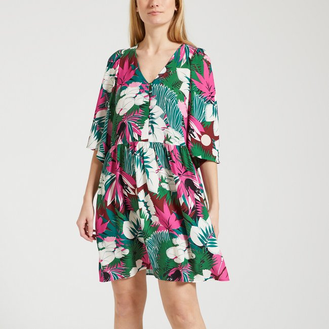 Kort, wijd uitlopende jurk met bloemenprint RAMITA BALOO <span itemprop=