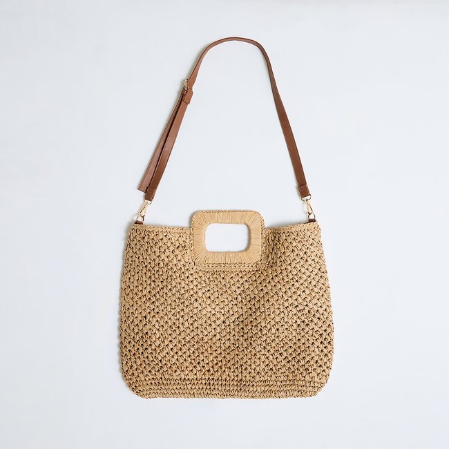 Sac en paille beige <span itemprop=
