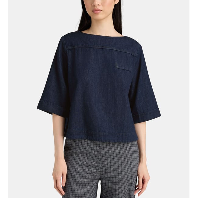 Top droit otto coton denim bleu jean foncé <span itemprop=