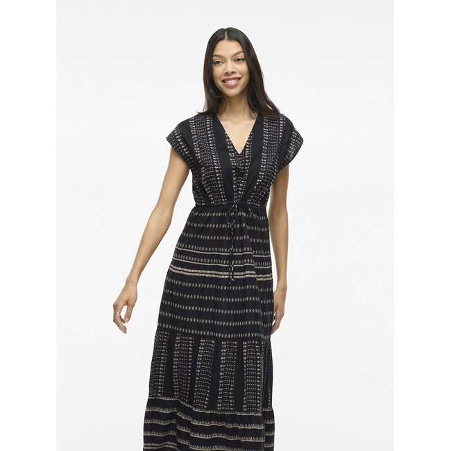 Vestido largo, manga corta negro <span itemprop=