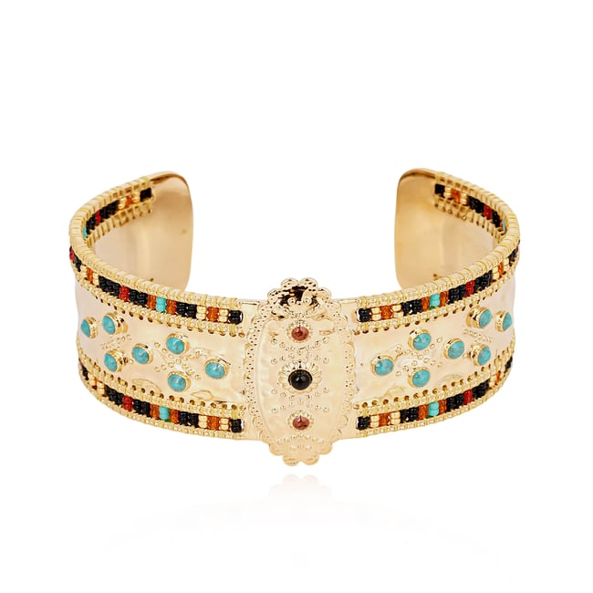 Bracelet jonc martelé avec perles PARADOR noir <span itemprop=