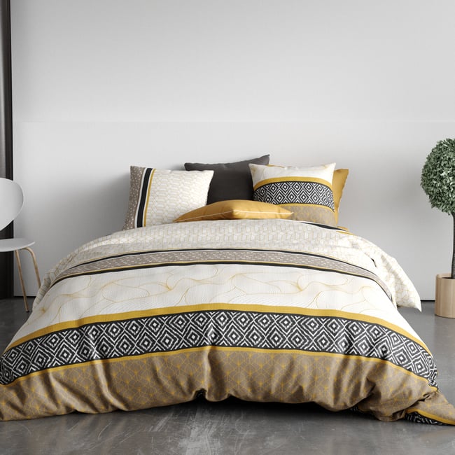 Parure imprimée avec housse de couette et taie(s) en coton, Carioca noir <span itemprop=