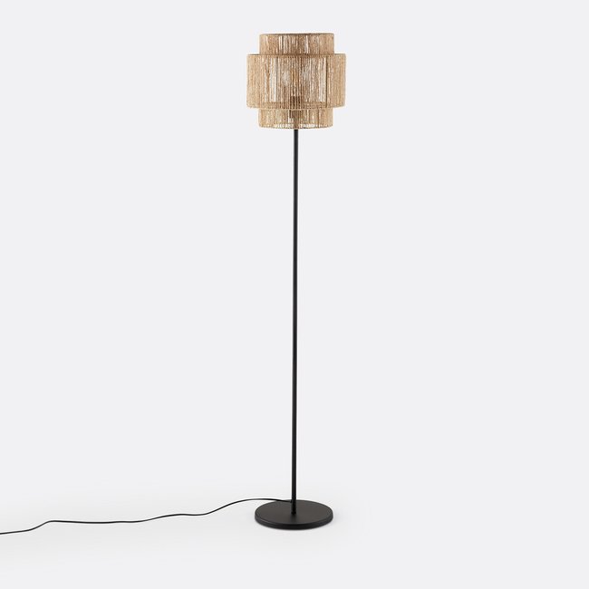 Lampadaire en métal fer et chanvre, Yaku naturel <span itemprop=