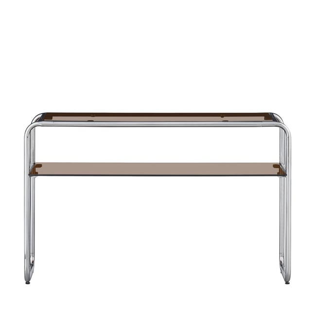 Console en verre et pieds chrome L 120 cm- DELIO Couleur verre ambré <span itemprop=