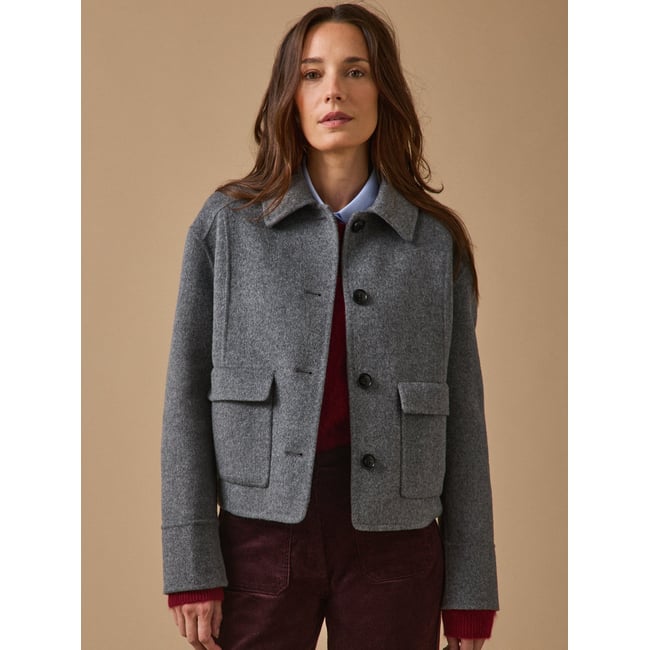 Veste boutonnée lainage double face gris chine moyen <span itemprop=