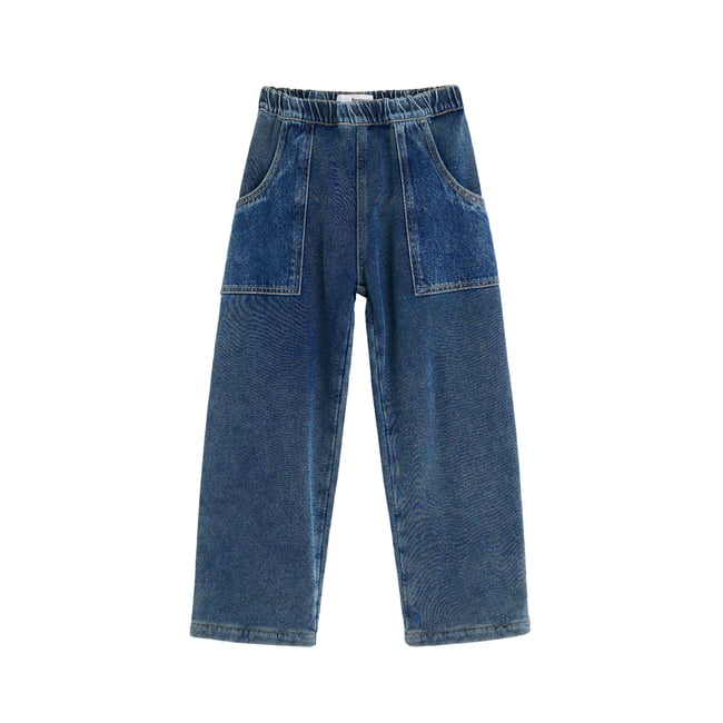Pantalon en maille effet denim bleu <span itemprop=