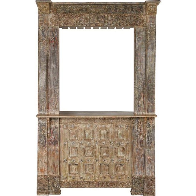 Mobilier de bar en teck naturel style antique Couleur teck naturel patiné rustique <span itemprop=