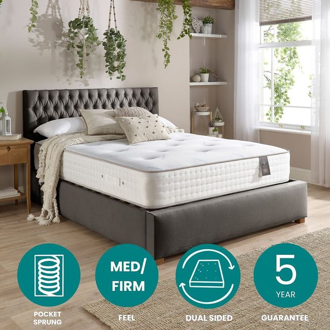 Aspire Luxury 7000 Pocket Climate Cool Dual Sided Natural Wool Mattress, white, ASPIRE
