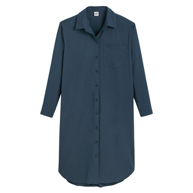 Vestido camisero, manga larga azul marino <span itemprop=