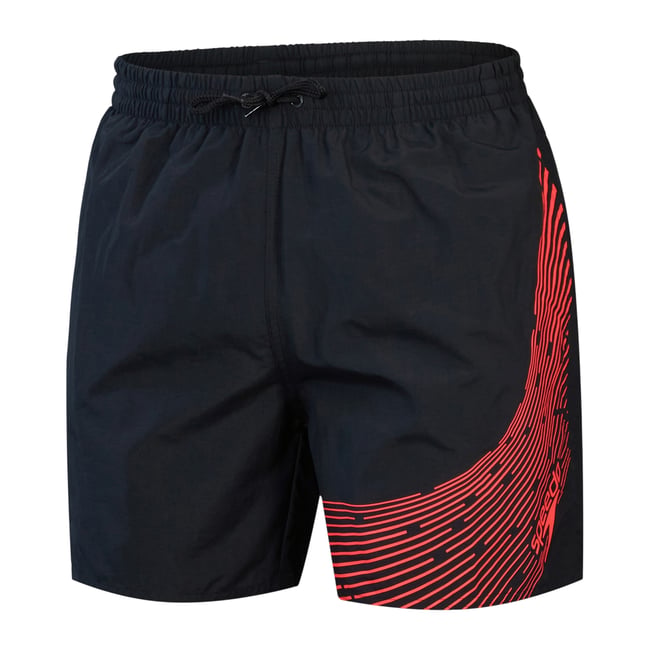 Short de bain motif/style lignes coupées MEDLEY noir / rouge <span itemprop=