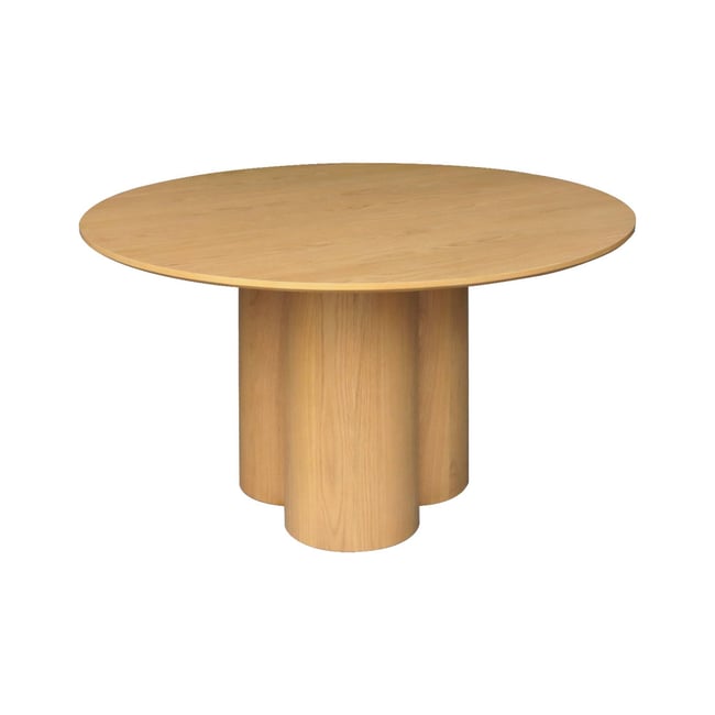 Table à manger ronde bois d'hévéa et placage chêne 4 places LEONORE Couleur naturel <span itemprop=