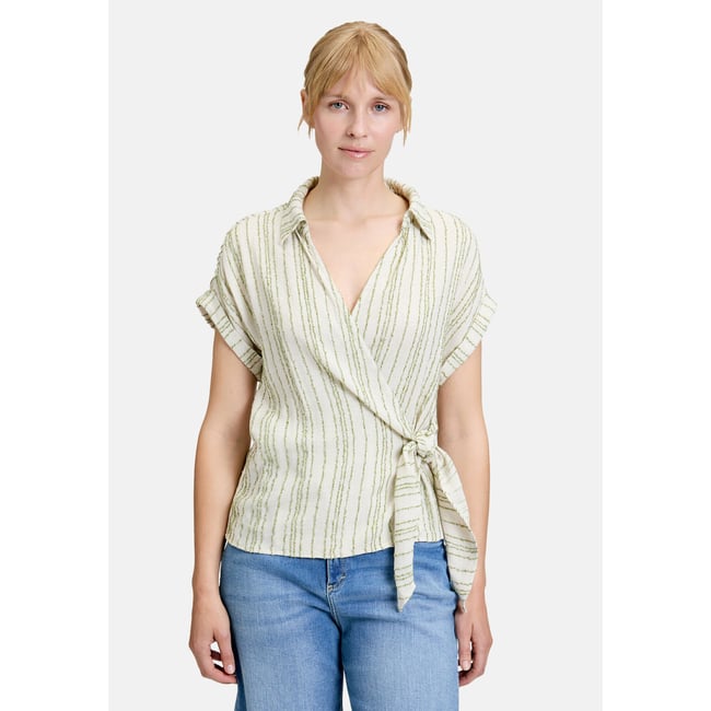 Chemisier à rayures à ceinture à nouer nature/green <span itemprop=