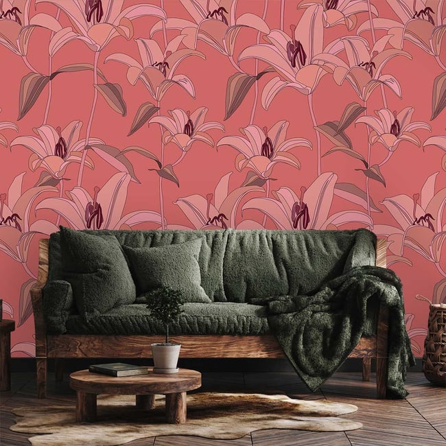 Papier peint panoramique fleurs pinky Couleur intissé <span itemprop=