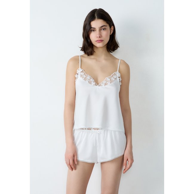 Caraco satiné détails dentelle AMOUR blanc <span itemprop=